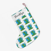 緑おもしろいの微笑みイグアナ スモールクリスマスストッキング (裏面 (吊り時))