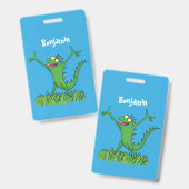 緑おもしろいの微笑みイグアナ バッジ (表裏)