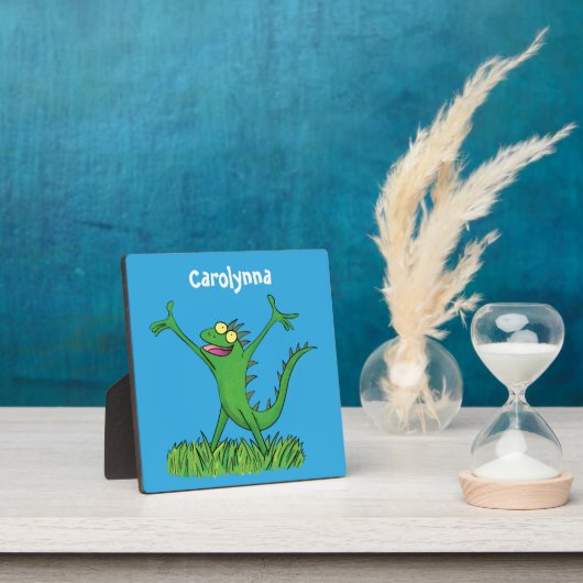 緑おもしろいの微笑みイグアナ フォトプラーク (インサイチュ)