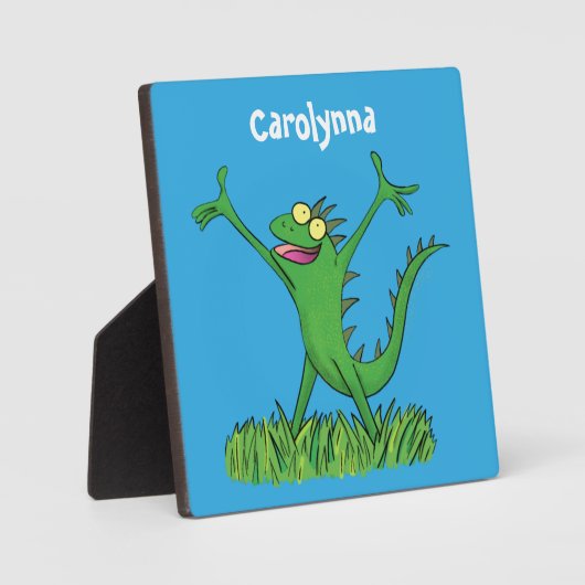 緑おもしろいの微笑みイグアナ フォトプラーク (正面)