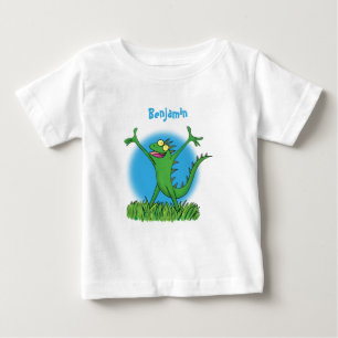 緑おもしろいの微笑みイグアナ ベビーTシャツ