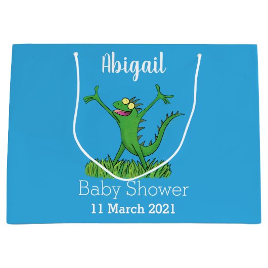 緑おもしろいの微笑みイグアナ ラージペーパーバッグ (正面)