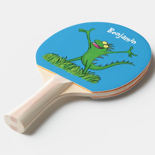 緑おもしろいの微笑みイグアナ 卓球ラケット (正面アングル)