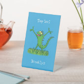 緑おもしろいの微笑みイグアナ 台座サイン (インサイチュ)