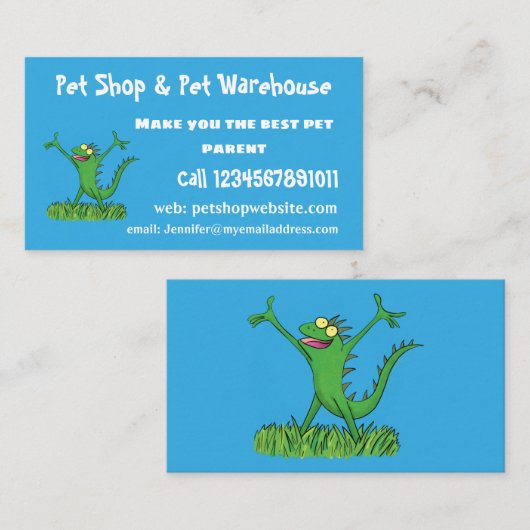 緑おもしろいの微笑みイグアナ 名刺 (正面/裏面)