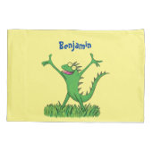 緑おもしろいの微笑みイグアナ 枕カバー (裏面)