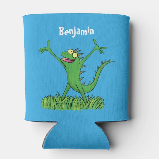 緑おもしろいの微笑みイグアナ 缶クーラー (裏面)