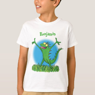 緑おもしろいの微笑みイグアナ Tシャツ