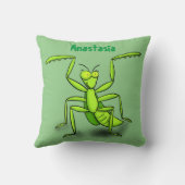 緑おもしろいの祈マンティス漫画イラストレーション クッション (裏面)