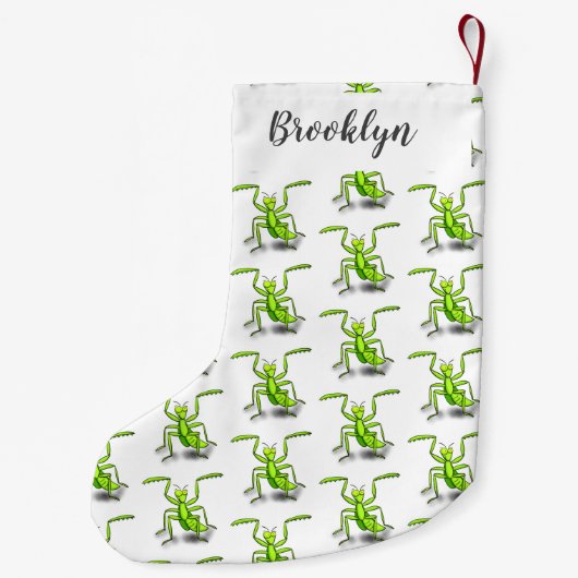 緑おもしろいの祈マンティス漫画イラストレーション スモールクリスマスストッキング (裏面)