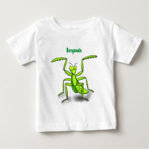 緑おもしろいの祈マンティス漫画イラストレーション ベビーTシャツ
