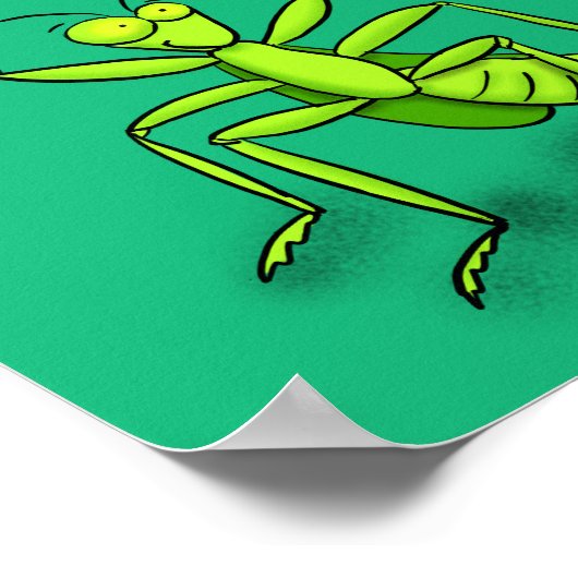 緑おもしろいの祈マンティス漫画イラストレーション ポスター (角)