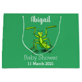 緑おもしろいの祈マンティス漫画イラストレーション ラージペーパーバッグ (正面)