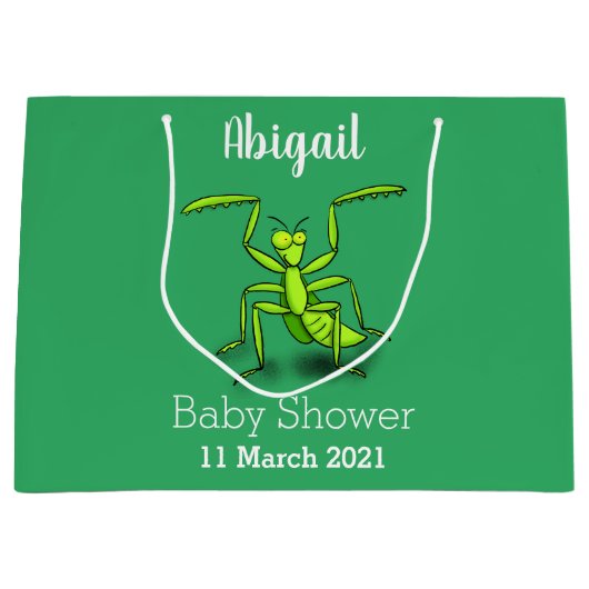 緑おもしろいの祈マンティス漫画イラストレーション ラージペーパーバッグ (正面)