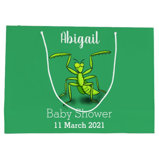 緑おもしろいの祈マンティス漫画イラストレーション ラージペーパーバッグ (裏面)