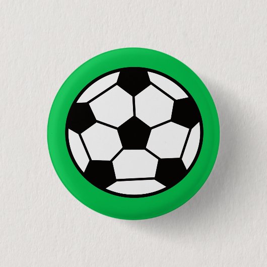 緑おもしろいの背景のサッカーボール 缶バッジ (正面)