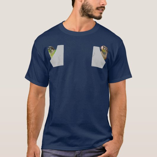 緑おもしろいの頬隠しシャツかわいいポケット Tシャツ (正面)