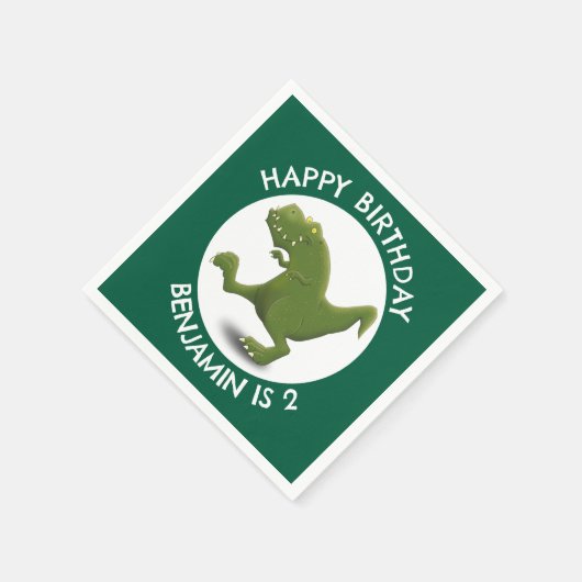 緑おもしろいのtレックスの漫画パーソナライズされた スタンダードカクテルナプキン (角)