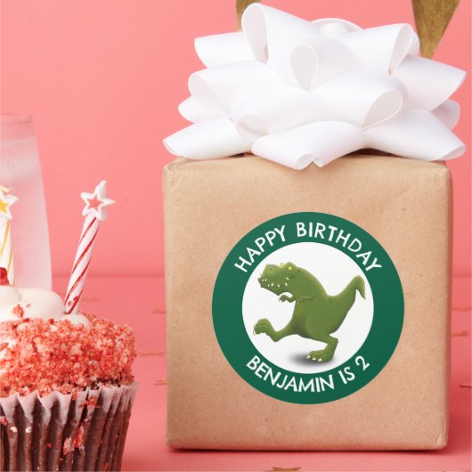 緑おもしろいのtレックスの漫画パーソナライズされた ラウンドシール (パーティー)