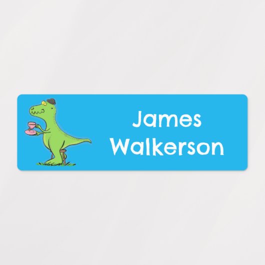 緑おもしろいのtレックスの漫画パーソナライズされた ラベル (デザイン2)