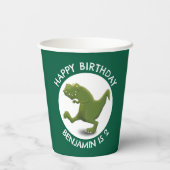 緑おもしろいのtレックスの漫画パーソナライズされた 紙コップ (裏面)