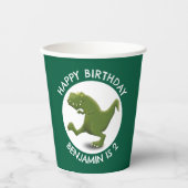 緑おもしろいのtレックスの漫画パーソナライズされた 紙コップ (正面)