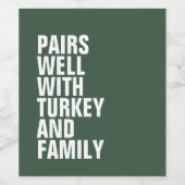 緑おもしろいはっきりした感謝祭 ワインラベル (シングルラベル)