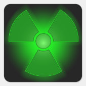緑おもしろい線白熱［赤熱］光を放つ放射能記号 スクエアシール (正面)