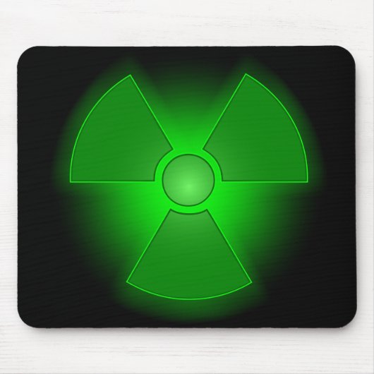 緑おもしろい線白熱［赤熱］光を放つ放射能記号 マウスパッド (正面)