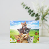 緑おもしろい野で子猫 ポストカード (スタンド正面)