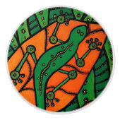 緑およびオレンジヤモリのトカゲ セラミックノブ (正面)