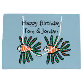 緑およびオレンジ対のひれの魚 ラージペーパーバッグ (正面)