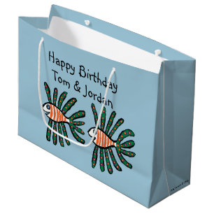 緑およびオレンジ対のひれの魚 ラージペーパーバッグ