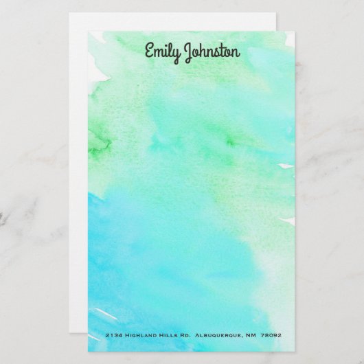 緑およびターコイズの水彩画のカスタムの文房具 便箋 (正面/裏面)