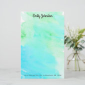 緑およびターコイズの水彩画のカスタムの文房具 便箋 (スタンド正面)