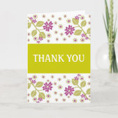 緑およびピンクの花柄は感謝していしています サンキューカード (正面)