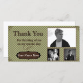 緑およびブラウンの格子縞の写真のサンキューカード サンキューカード (正面/裏面)