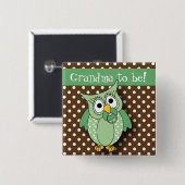 緑およびブラウンの水玉模様のフクロウのベビーシャワーのテーマ 缶バッジ (正面&裏面)