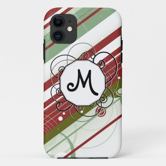 緑およびワインのモダンレトロはモノグラムと縞で飾ります Case-Mate iPhoneケース (裏面)