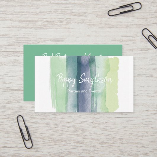 緑および濃紺の水彩画のブラシの打撃 名刺 (正面/裏面インサイチュ)
