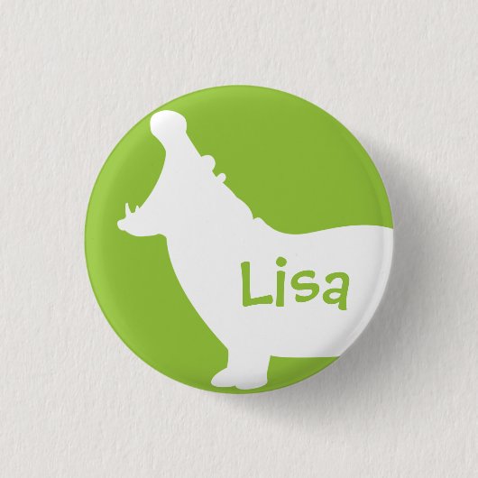 緑および白いカバのカスタムのモノグラム 缶バッジ (正面)