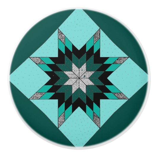 緑および白いキルトのデザインのノブ セラミックノブ (正面)
