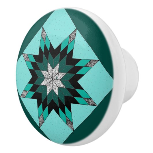 緑および白いキルトのデザインのノブ セラミックノブ (右)