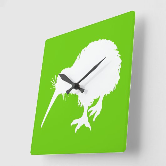 緑および白いキーウィ スクエア壁時計 (傾斜)