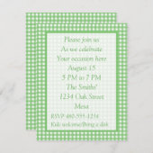 緑および白いギンガム-万能パーティーの招待 招待状 (正面/裏面)