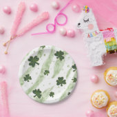 緑および白いシャムロックパターンアイルランドの紙皿 ペーパープレート (パーティー)