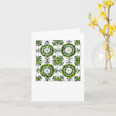 緑および白い円のパターン（の模様が）あるなタイル カード (黄色い花)
