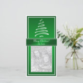緑および白い写真カードの渦巻のクリスマスツリー シーズンカード (スタンド正面)