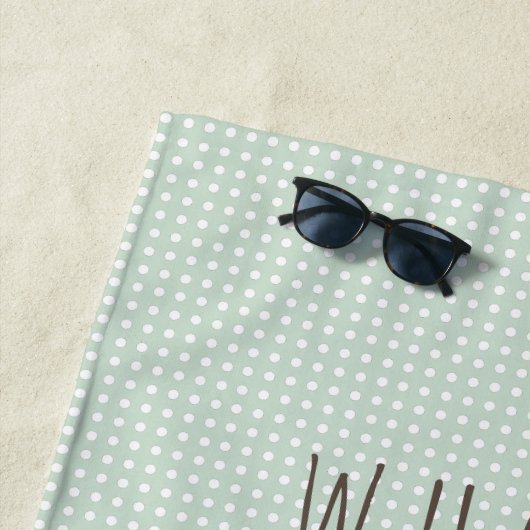 緑および白い水玉模様のかわいいラマ ビーチタオル (インサイチュ)