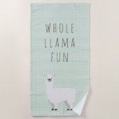 緑および白い水玉模様のかわいいラマ ビーチタオル (正面)